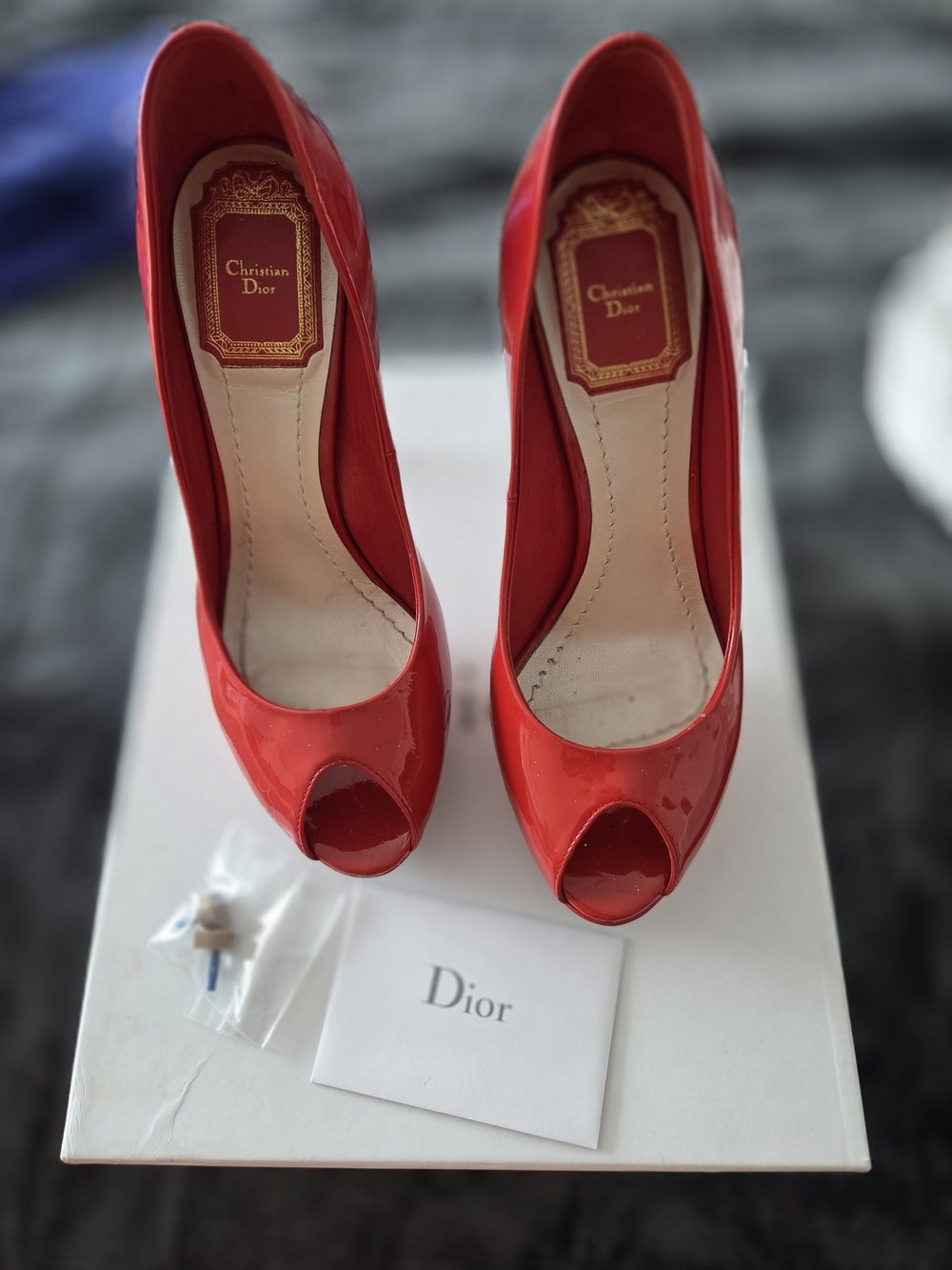 Dior Red Patent Peep-Toe Pumps